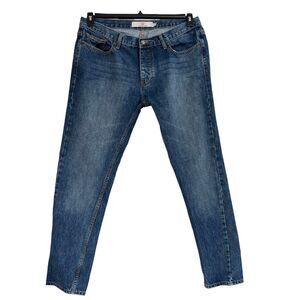Topman Mens SZ 38R Skinny Jeans Mid-Rise Whiskered Button-Fly Medium Wash Blue